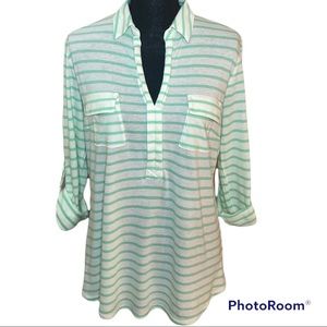 a.n.a Green & White Stripe Lightweight Top